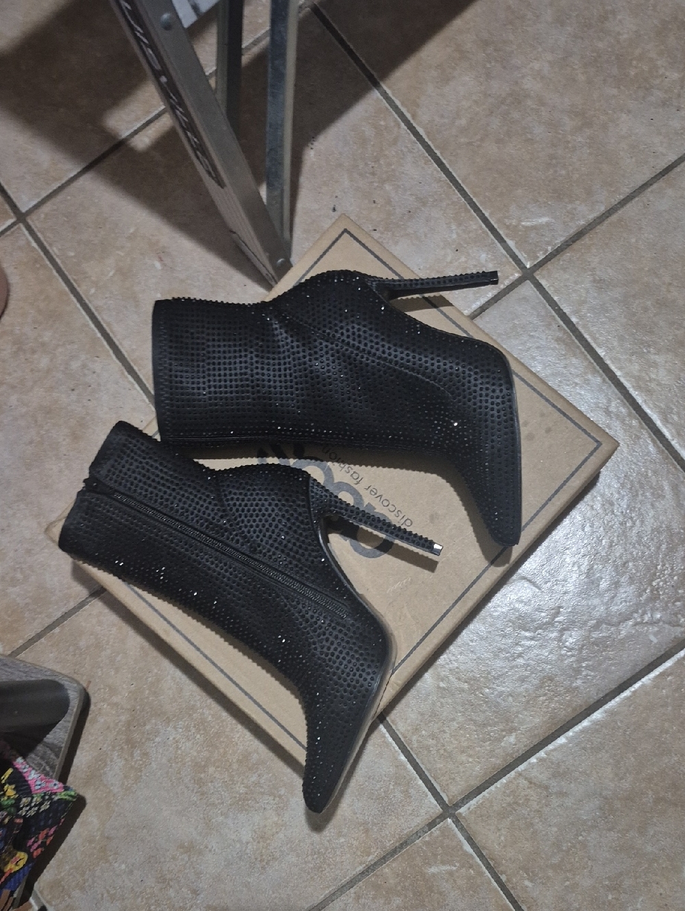 ASOS Black Rhinestone Mesh Stiletto Ankle Boots